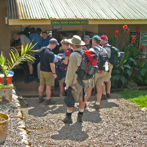 Trekkers checkin at the park gate