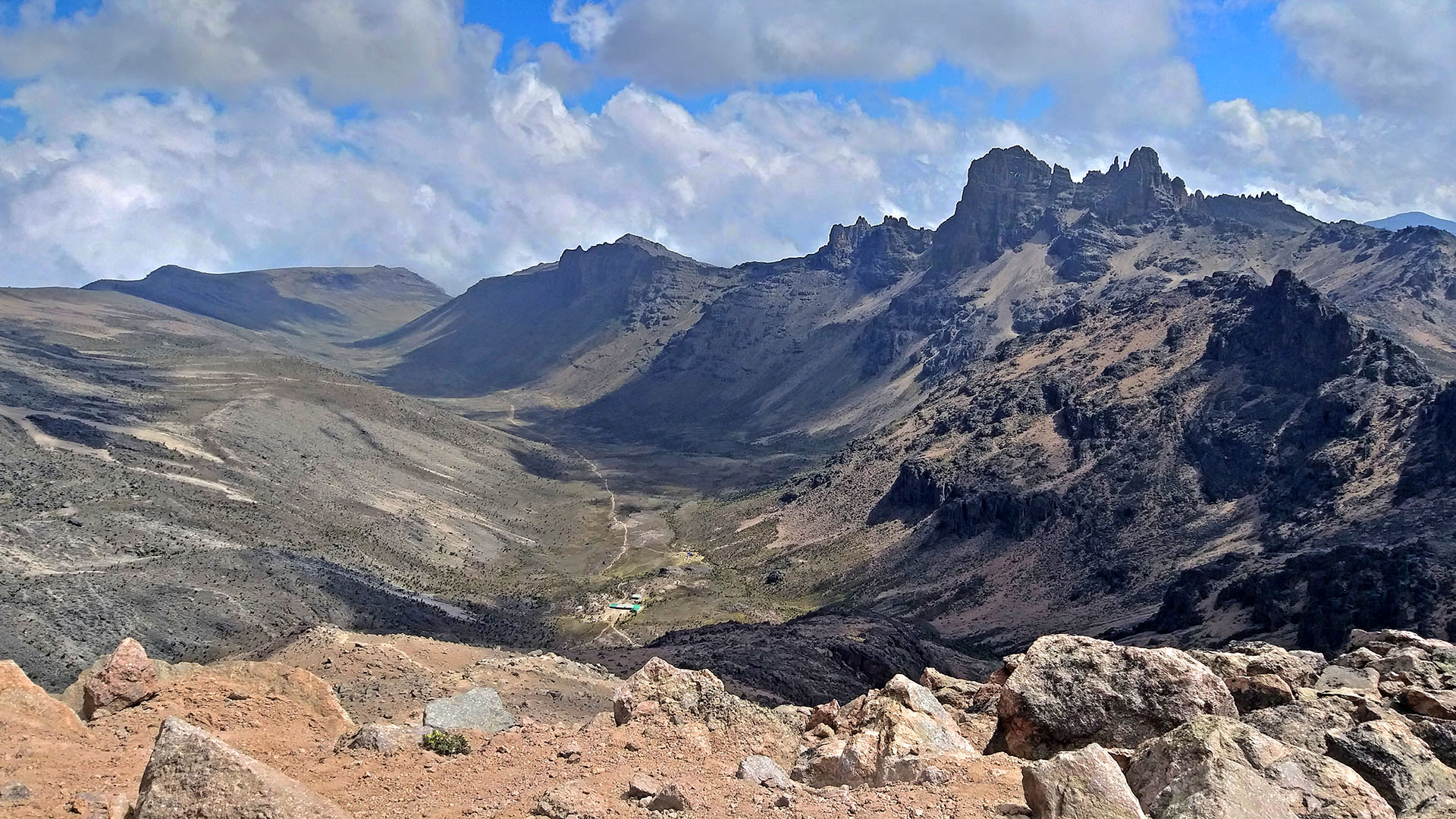 A view down on the valley from Mount Kenya